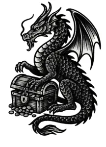tattoovorlage-drache-bewacht-schatz-auf-oberarm