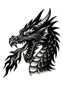 tattoovorlage-drache-flammender-atmung-staerke-macht