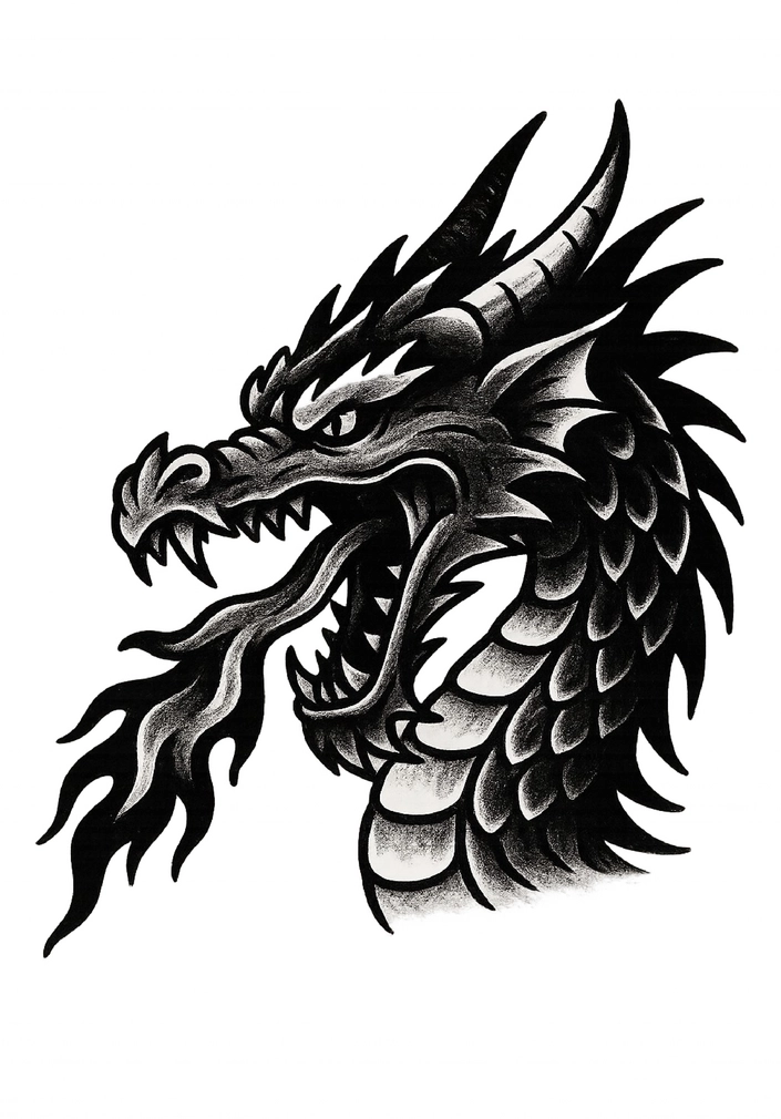 Tattoovorlage Drache mit feurigem Atem für Männer