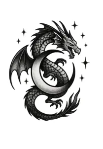 tattoovorlage-drache-im-mond-mit-sternen