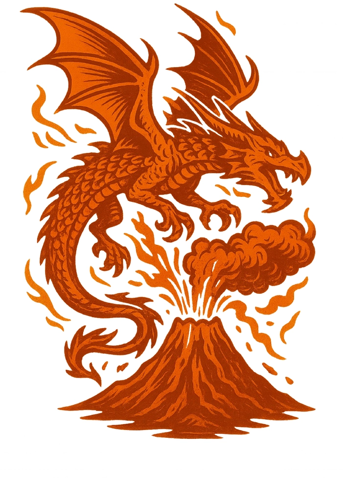 Tattoovorlage Drache über Vulkan - Fantastisches Motiv für Männer