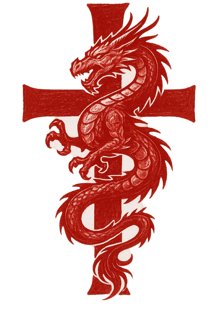 Tattoovorlage Drachen-Kreuz-Design für Männer