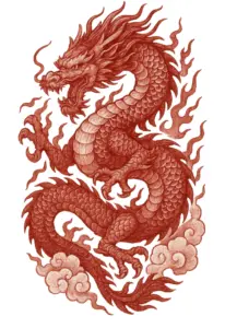 tattoovorlage-drachen-mit-flammen-und-wolken