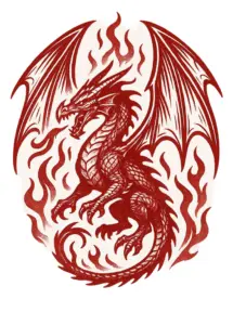 tattoovorlage-drachen-offene-fluegel-feuer-elemente