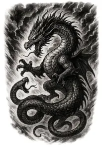 tattoovorlage-drachen-und-schlange-dramatischer-hintergrund
