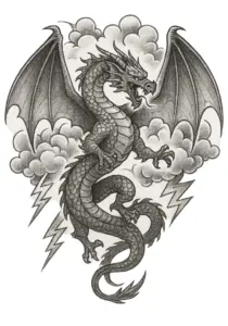 tattoovorlage-drachen-zwischen-wolken-und-blitzen