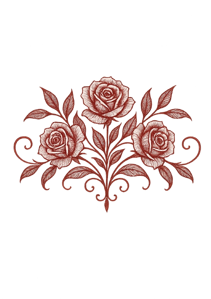 Tattoovorlage mit drei Rosen und Blättern für die Schulter