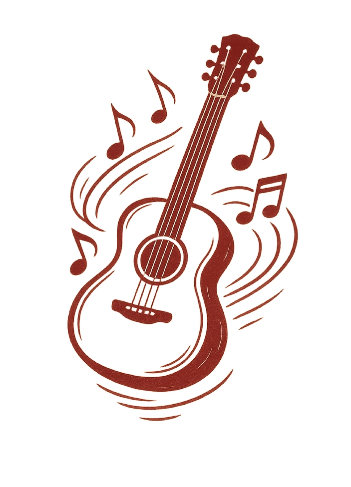 Tattoovorlage einer stilisierten Gitarre mit Noten