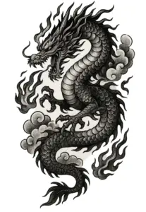tattoovorlage-eines-drachen-mit-flammen-und-wolken