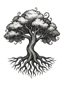 tattoovorlage-eines-stilisierten-baumes-mit-wurzeln
