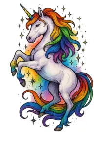 tattoovorlage-einhorn-mit-regenbogenfarben-und-funkelnden-sternen