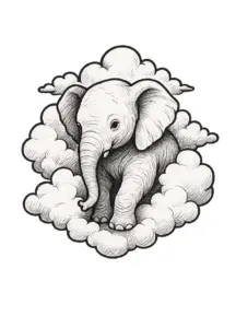 tattoovorlage-elefant-auf-wolken-sitzend
