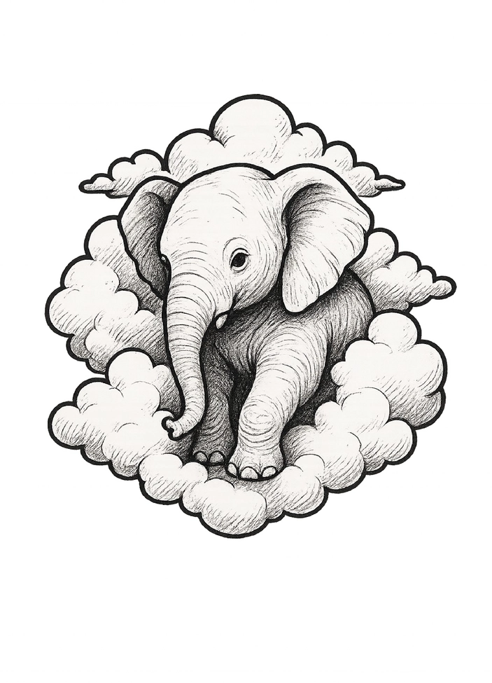 Tattoovorlage Elefant auf Wolken - Traumsymbol für Stärke