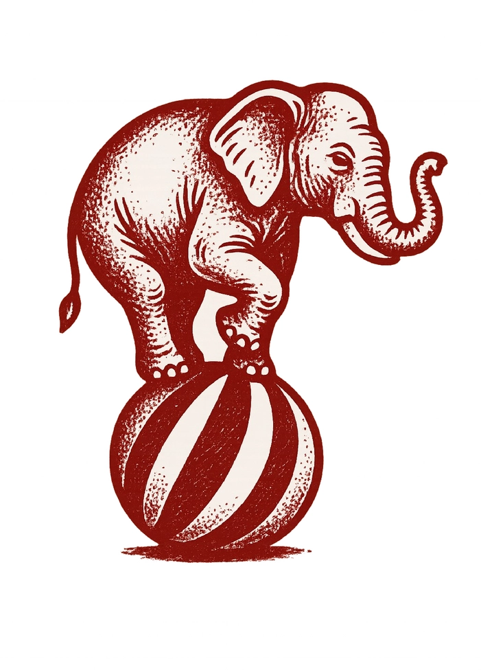 Tattoovorlage Elefant auf Ball balancierend im Comic-Stil