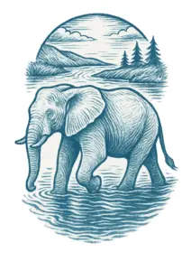 tattoovorlage-elefant-im-wasser-mit-landschaft
