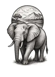 tattoovorlage-elefant-mit-beruhigender-landschaft