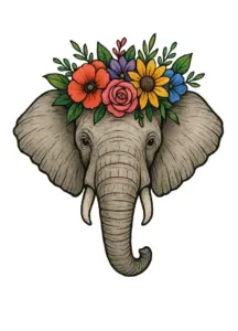 tattoovorlage-elefant-mit-bunten-blumenkranz