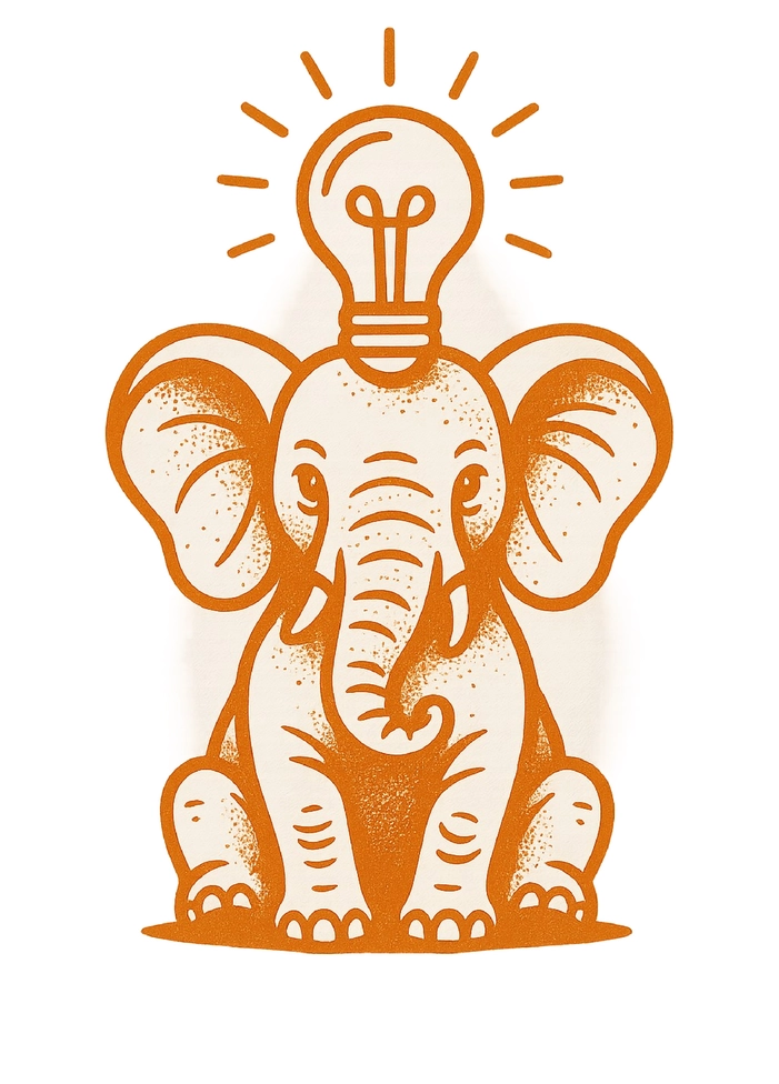 Tattoovorlage Elefant mit Glühbirne kreativ und modern