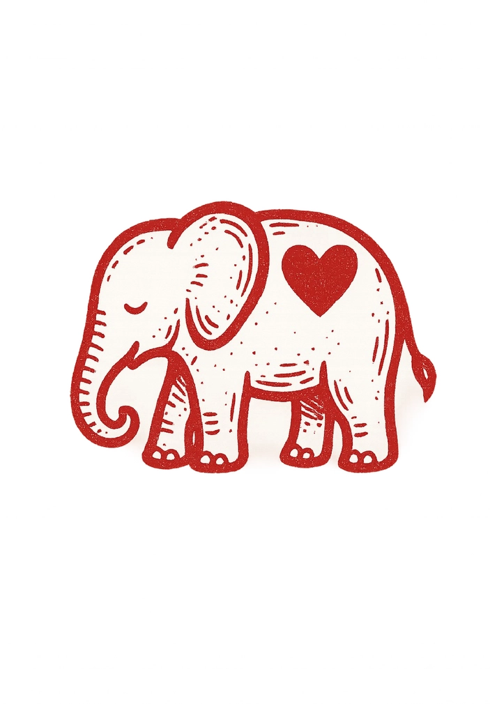 Tattoovorlage Elefant mit Herz auf dem Rücken