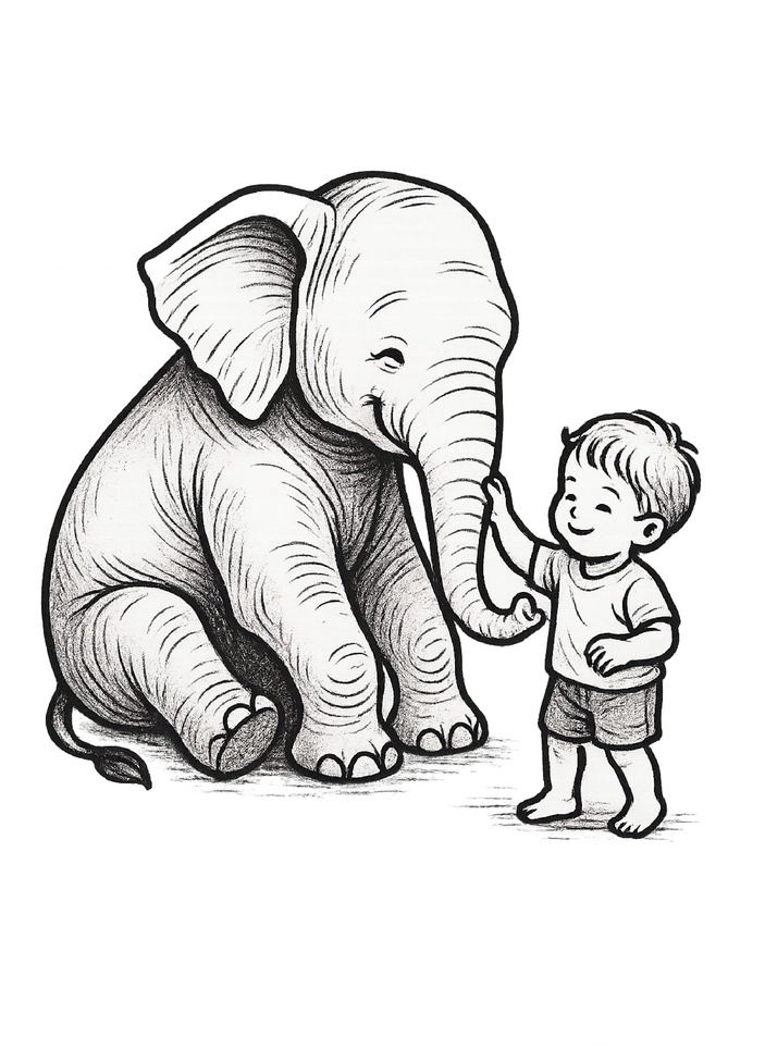 Tattoovorlage von einem Elefanten mit Kind in freundlichem Stil