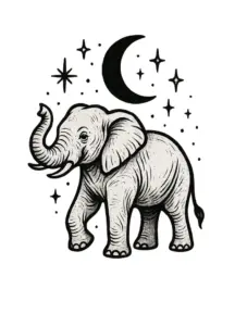 tattoovorlage-elefant-mit-mond-und-sternen-umgeben