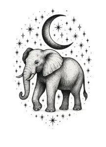 tattoovorlage-elefant-umgeben-von-sternen-und-mond