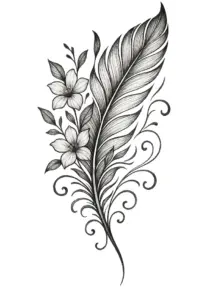 tattoovorlage-elegante-feder-mit-blumen-akzenten