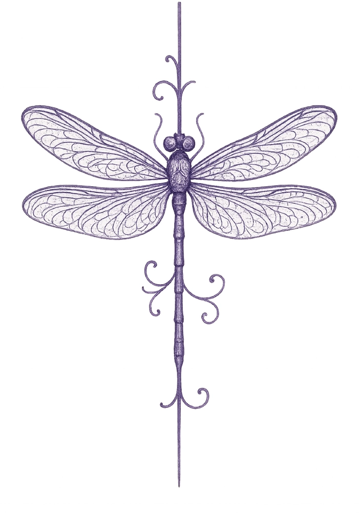 Tattoovorlage elegante Libelle mit filigranen Flügeln