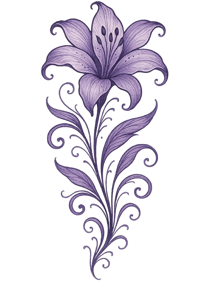 Tattoovorlage elegante Lilie mit filigranen Details