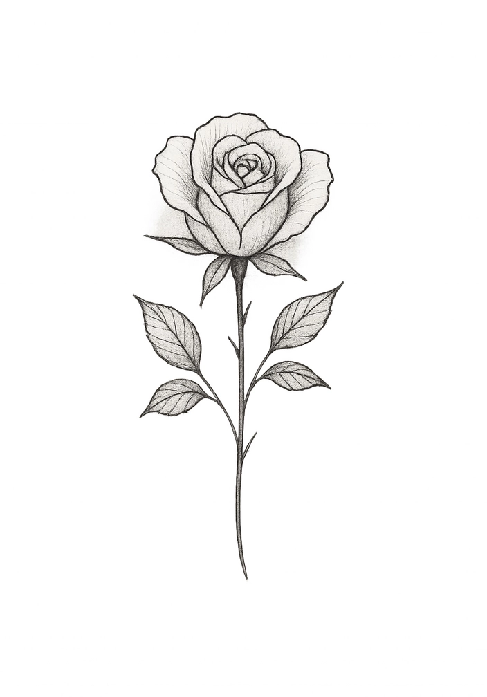 Tattoovorlage einer zarten Rose mit feinen Linien