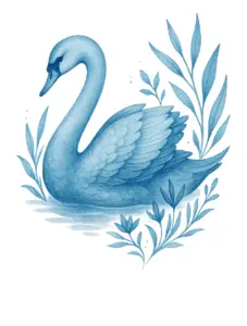 tattoovorlage-eleganter-schwan-mit-wasserpflanzen-in-blau