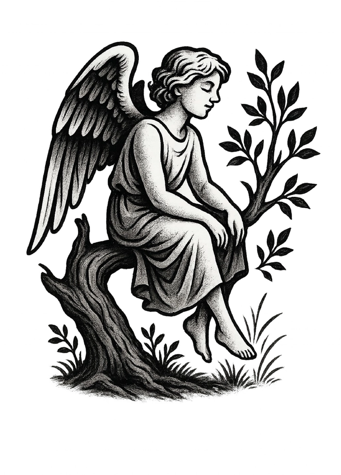 Tattoovorlage Engel auf Baum sitzend - Natur genießen