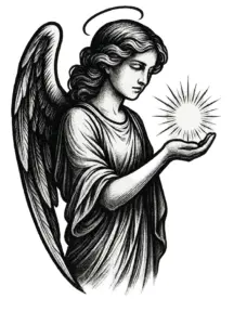 tattoovorlage-engel-mit-lichtball-hoffnung-symbolisiert