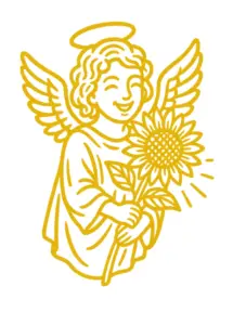 tattoovorlage-engel-mit-sonnenblume-und-strahlendem-laecheln