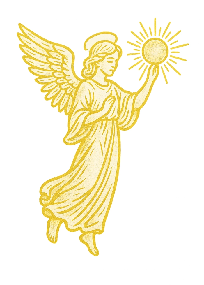 Tattoovorlage Engel mit Sonnenstrahl für spirituelle Tattoos