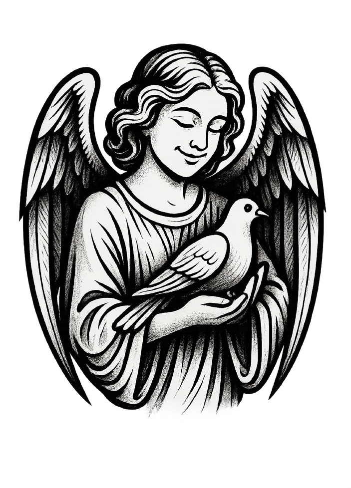 Tattoovorlage Engel mit Taube symbolisiert Frieden