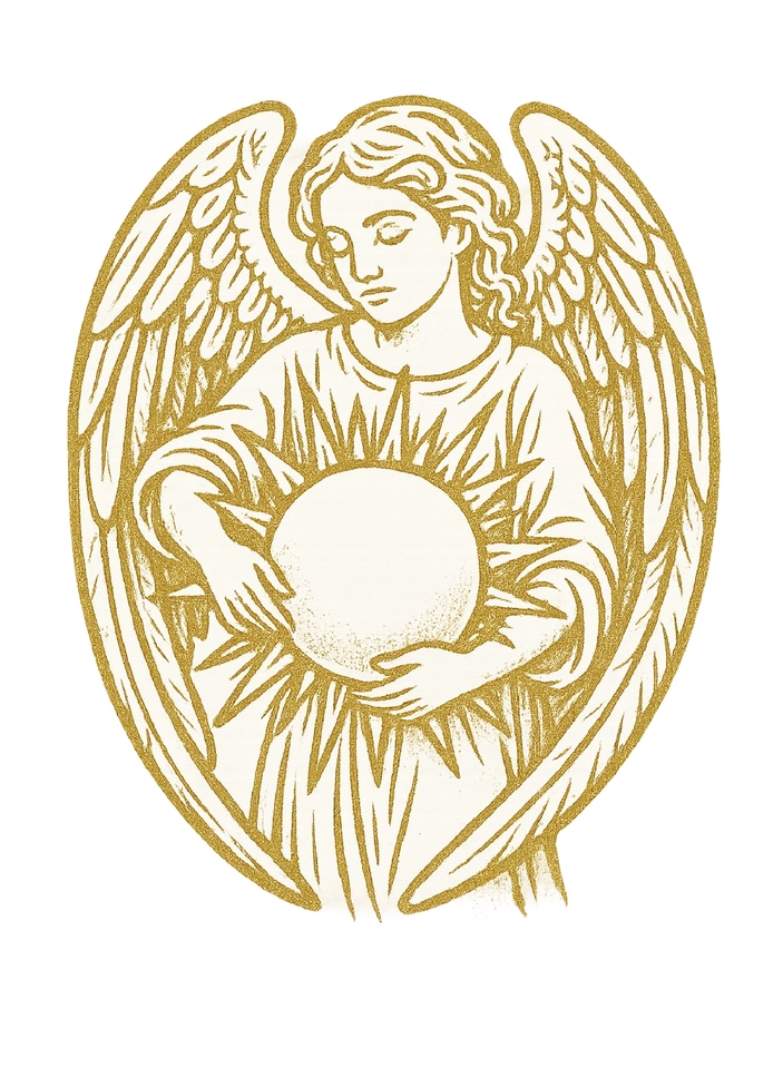 Tattoovorlage Engel umarmt Sonne mit Flügeln