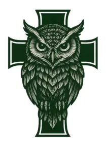 tattoovorlage-eule-auf-kreuz-symbol-fuer-weisheit-und-staerke