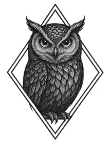 tattoovorlage-eule-im-geometrischen-rahmen