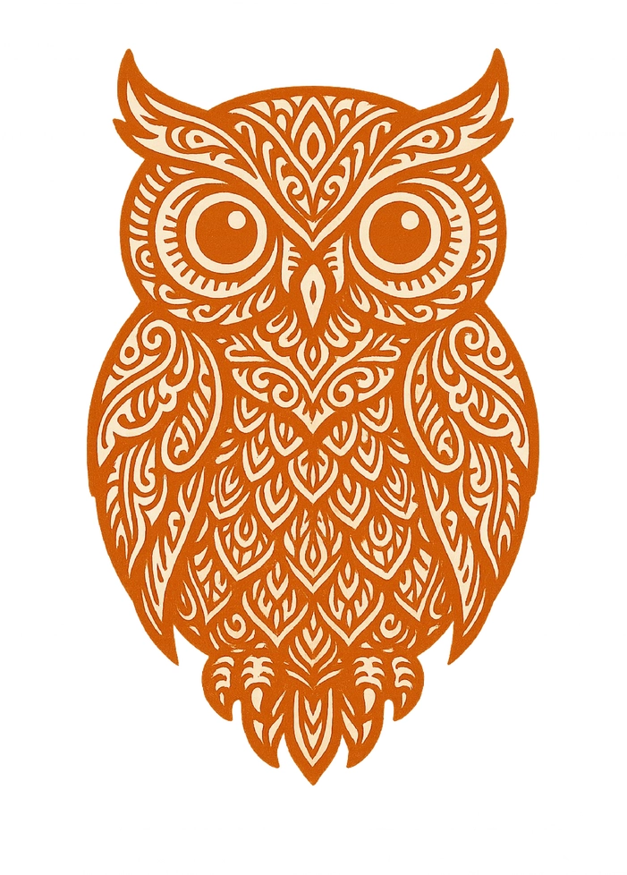 Tattoovorlage Eule mit feinen Mustern und großen Augen