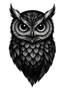 tattoovorlage-eule-mit-grossen-augen-und-detailierten-federn