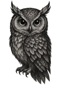 tattoovorlage-eule-mit-grossen-augen-und-detailreichem-gefeieder