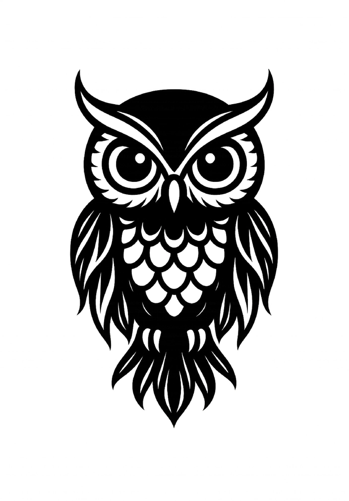 Tattoovorlage einer stilisierten Eule mit großen Augen