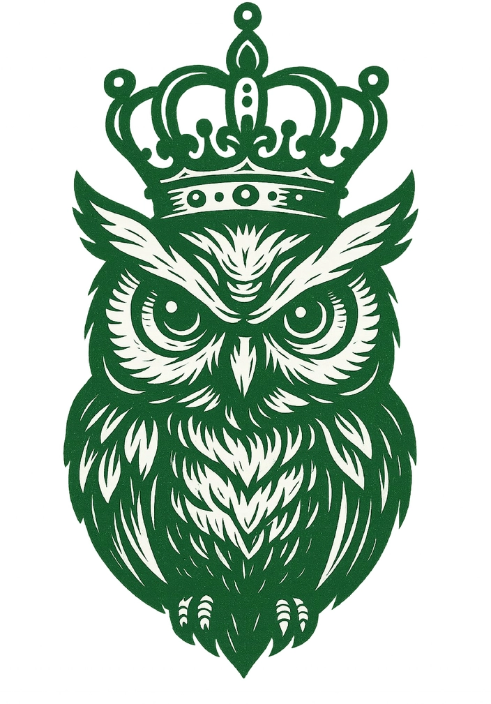 Tattoovorlage Eule mit Krone - Symbol für Weisheit und Stärke