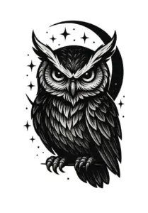tattoovorlage-eule-mit-scharfen-augen-und-federn
