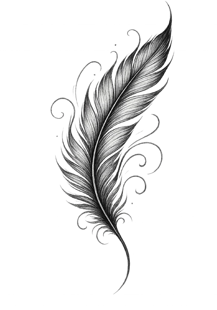 Tattoovorlage Feder für Oberarm mit Schwüngen