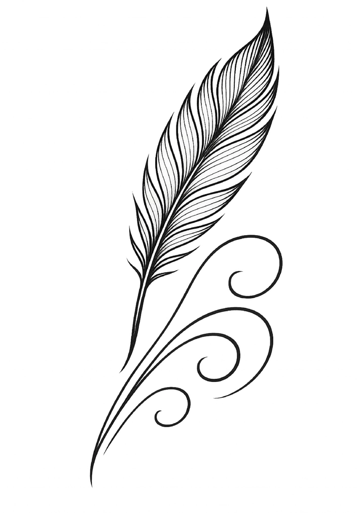 Tattoovorlage für eine elegante Feder mit geschwungenen Linien