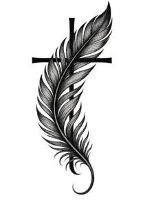 tattoovorlage-feder-mit-kreuz-und-eleganten-linien