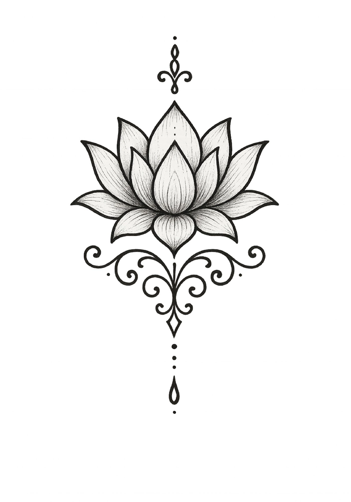Tattoovorlage filigrane Lotusblume mit eleganten Verzierungen