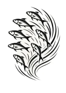 tattoovorlage-fischschwarm-in-dynamischen-linien